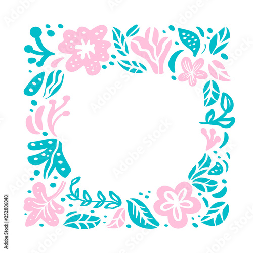 Summer vector floral frame tropical composition ornament with place for text. Color design elements for print  greeting card. isolated illustration on white background