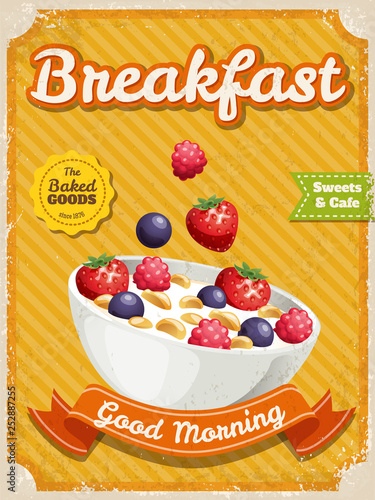 Vector breakfast poster in vintage style with typography elements
