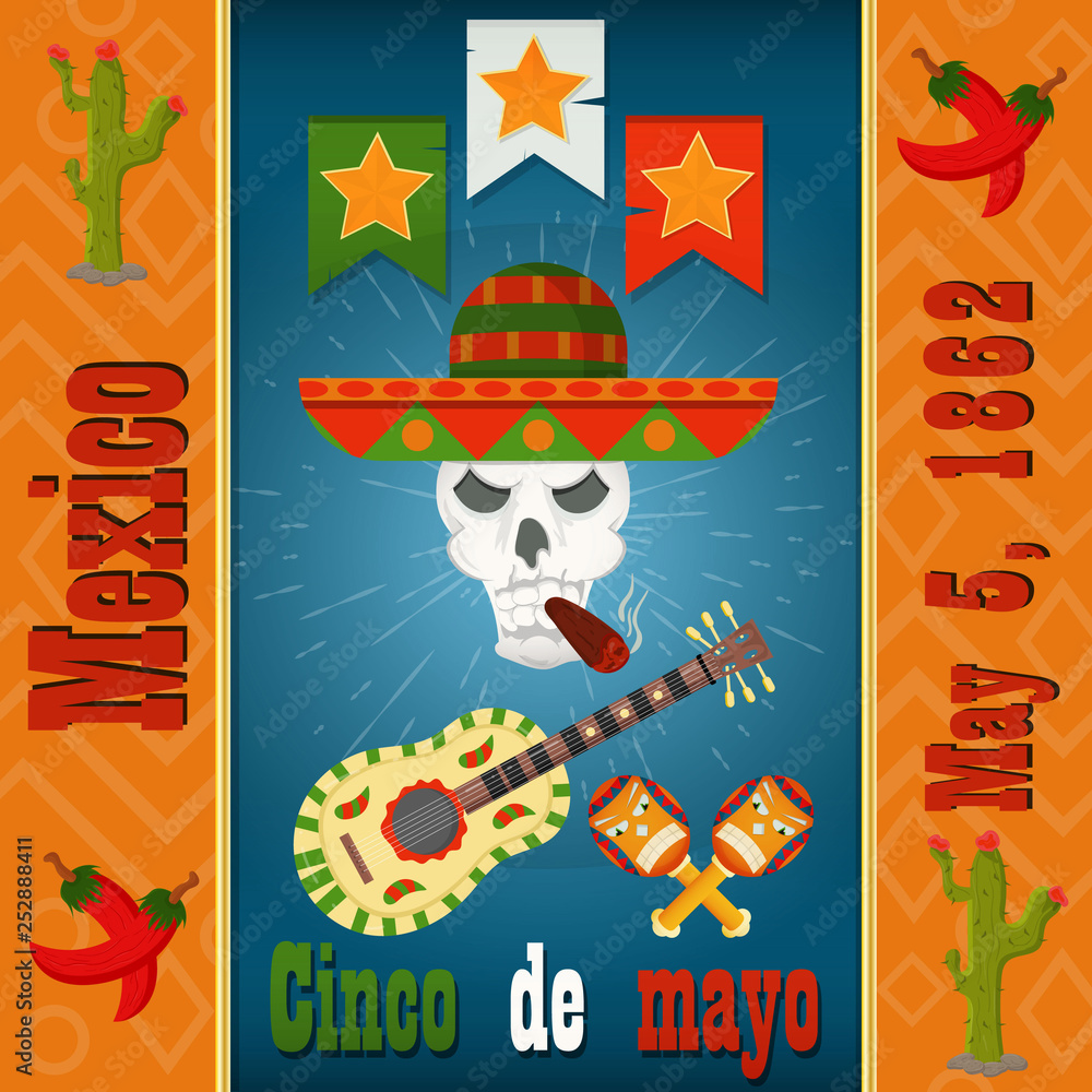 design, postcards, background, stickers, for decoration of the Mexican holiday Cinco de mayo in_5_flat style