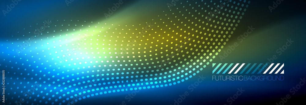 Glowing abstract wave on dark, shiny motion, magic space light. Vector techno abstract background Glowing abstract wave on dark, shiny motion, magic space light. Vector techno abstract background