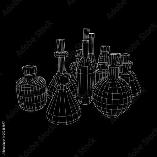 Set of wine bottles. Model wireframe low poly mesh vector illustration
