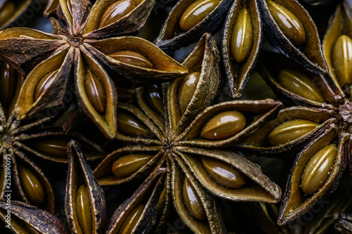 Anise star. Anise star spice close up top view background