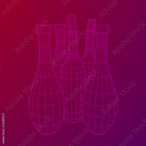 Set of wine bottles. Model wireframe low poly mesh vector illustration