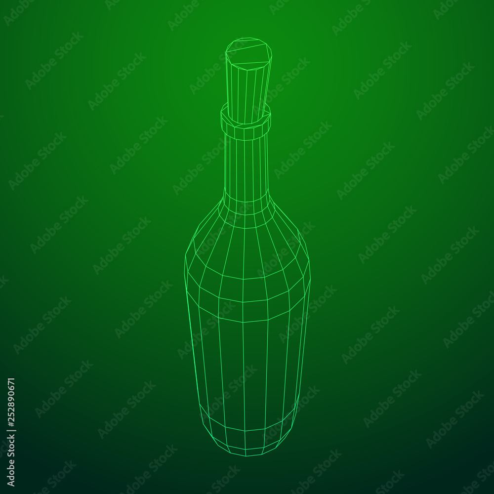 Set of wine bottles. Model wireframe low poly mesh vector illustration Set of wine bottles. Model wireframe low poly mesh vector illustration