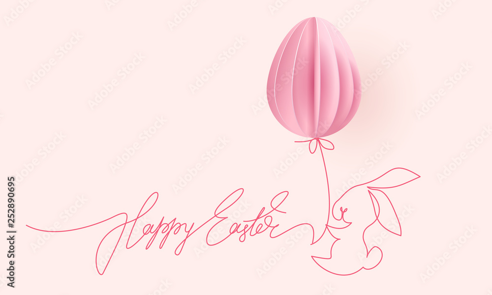 Happy Easter. Cute rabbit with air balloon