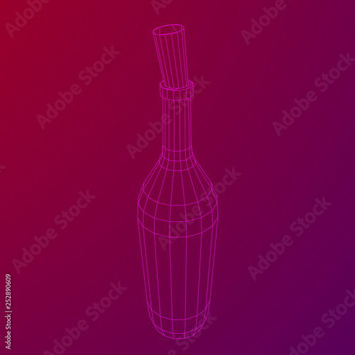 Set of wine bottles. Model wireframe low poly mesh vector illustration