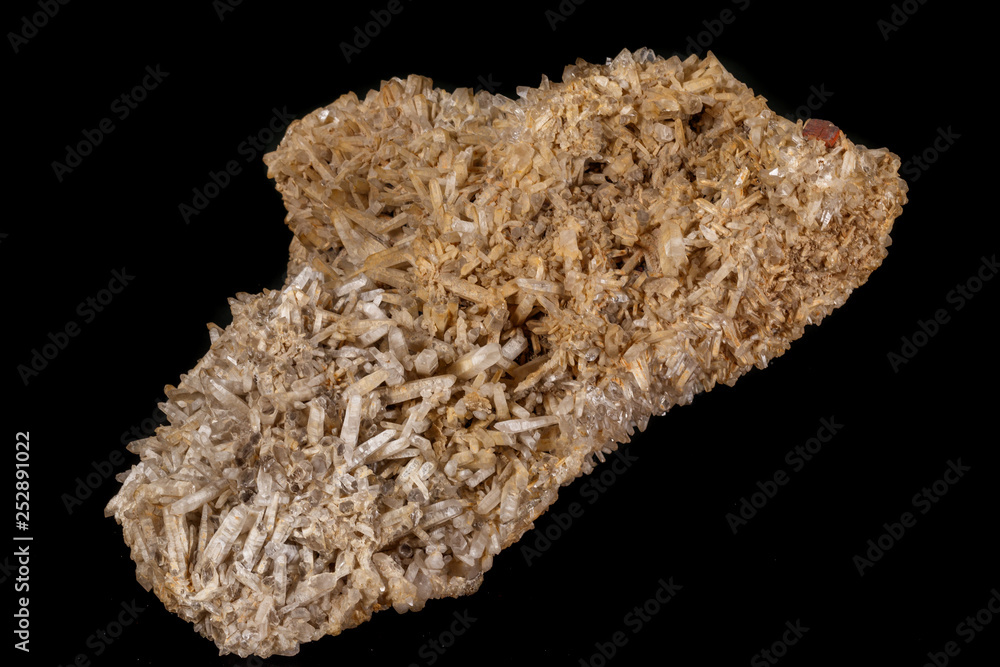 Obraz premium Macro mineral quartz stone with Limonite and Lepidolite black background