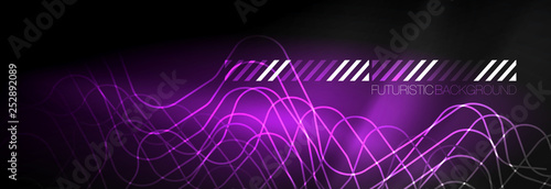 Dark neon light glowing template, abstract vector background lines