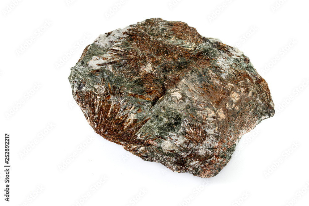 Macro mineral stone astrophyllite white background Macro mineral stone astrophyllite white background