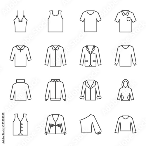 Top clothing vector icons set
