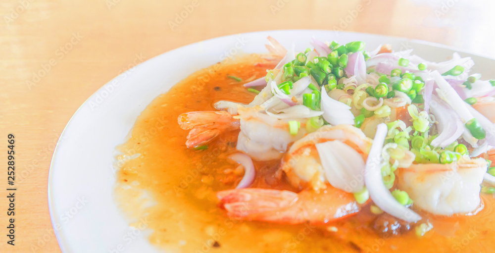 Closeup Spicy salad with shrimp - Thai food Closeup Spicy salad with shrimp - Thai food