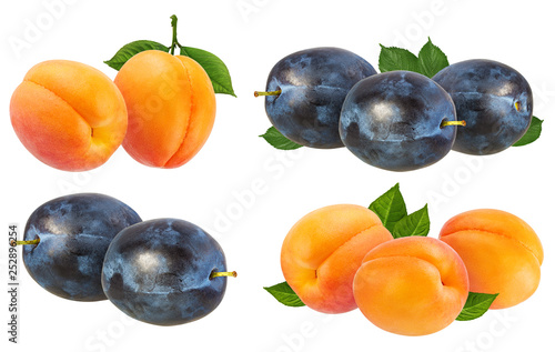 Fresh collage fruits isolated on white background with clipping path
