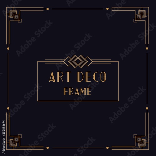 Vintage art deco line frame design. Retro vector illustration creative template in style of 1920s with golden geometric borders and frames for labels, banner, logo, emblem, sticker, invitation