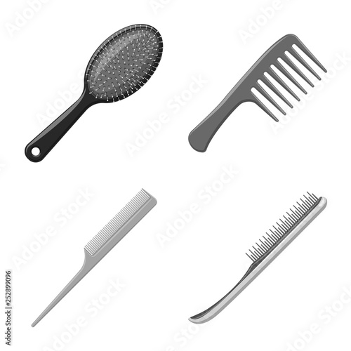 Vector illustration of brush and hair sign. Set of brush and hairbrush stock symbol for web.