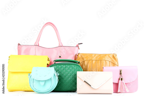 Fashion handbags isolated on white background photo