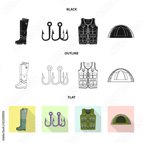 Vector illustration of fish and fishing logo. Collection of fish and equipment stock symbol for web.