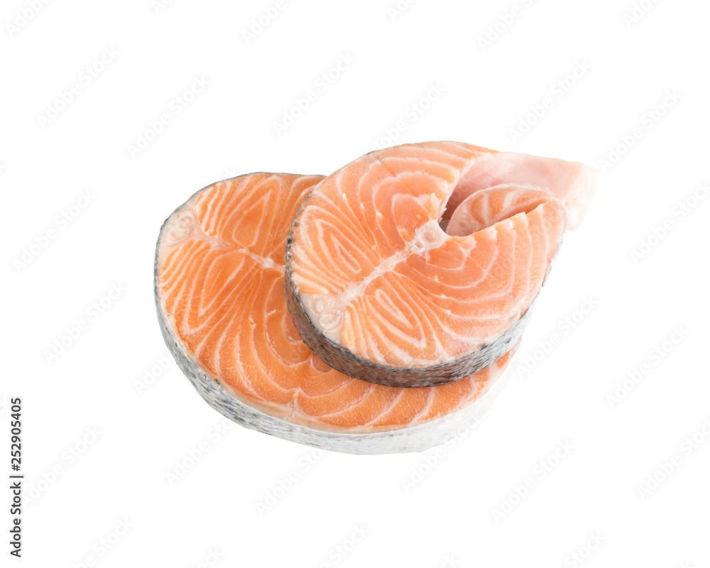 Raw Pink Salmon Steak, Red Fish, Chum or Trout Fillet Cut Out Raw Pink Salmon Steak, Red Fish, Chum or Trout Fillet Cut Out