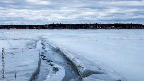 Huge crack in ice on a froz...