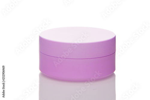 Plastic Cosmetic container for cream, gel, powder, pink color isolated on white background