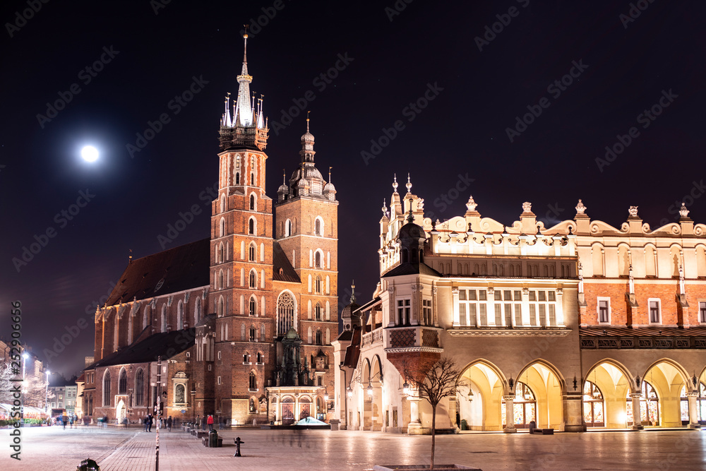 Krakow by night in Poland.