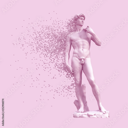 Obraz na plátně Digital Disintegration Of Sculpture David On Purple Background