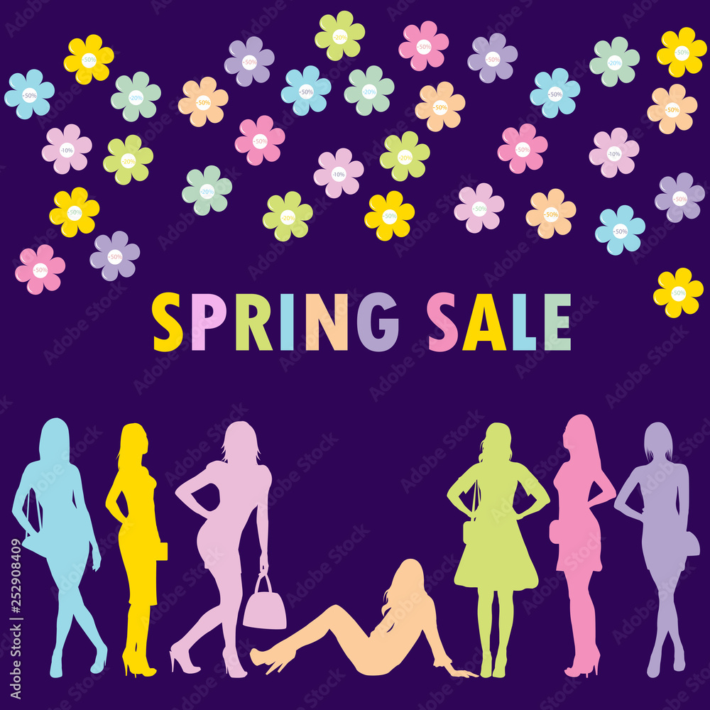Spring sale concept with fashion women silhouettes Spring sale concept with fashion women silhouettes