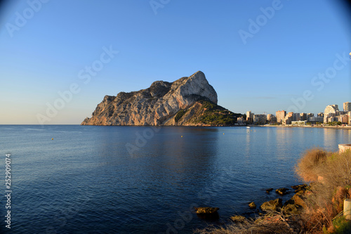 Panoramic view of the Cliff of Ifach and the Mediterranean coast of Spain