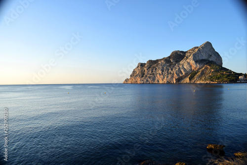 Panoramic view of the Cliff of Ifach and the Mediterranean coast of Spain
