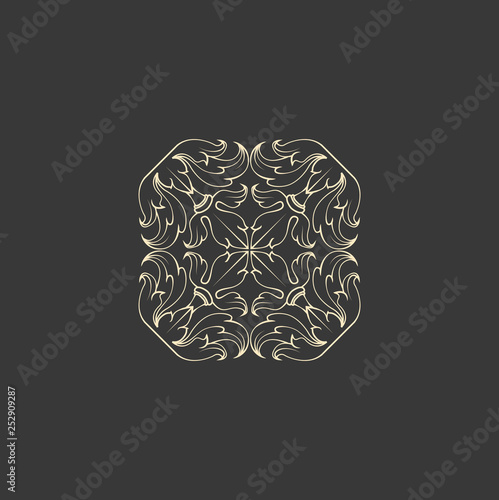 Floral abstract ornament of square shape. Decorative design, 