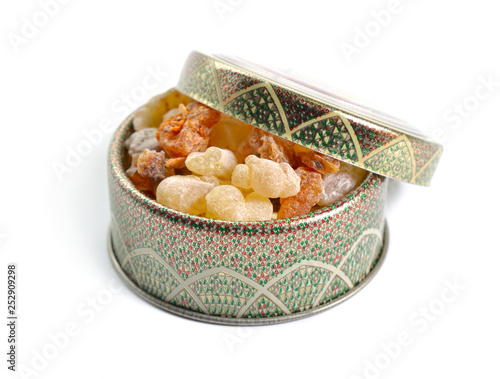 Myrrh with frankincense resin isolated on white background photo