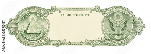 U.S. one dollar border with empty middle area. Clear one dollar reverse side banknote pattern for design purposes.