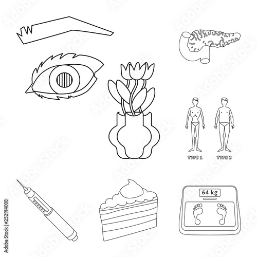 Vector illustration of mellitus and diabetes icon. Set of mellitus and diet vector icon for stock.
