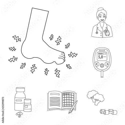 Vector illustration of mellitus and diabetes sign. Set of mellitus and diet stock vector illustration.