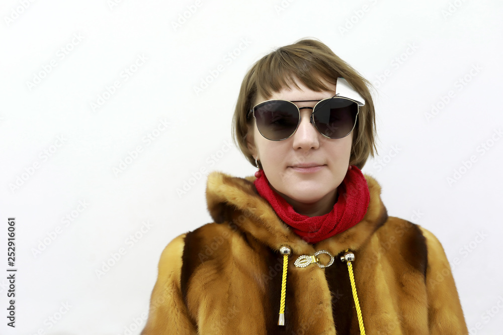 Woman posing in new sunglasses Woman posing in new sunglasses