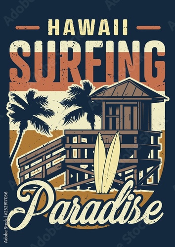 Canvas Print Vintage hawaii surfing colorful concept