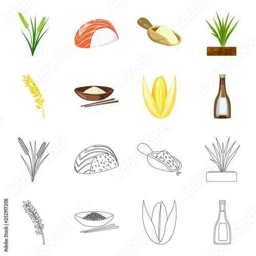 Vector illustration of crop and ecological sign. Set of crop and cooking stock symbol for web.