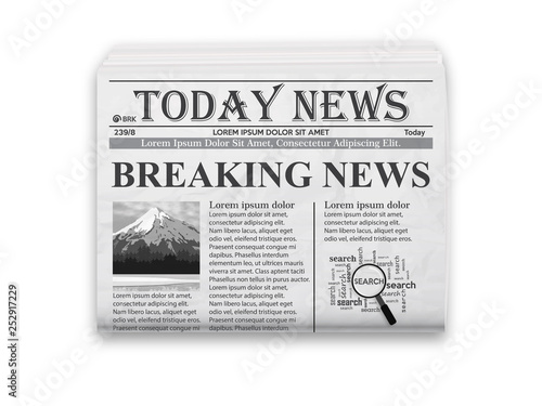 Realistic vector illustration of black and white newspaper layout. Vector illustration.