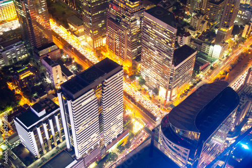 Photography Night cityscape top view rooftop in city