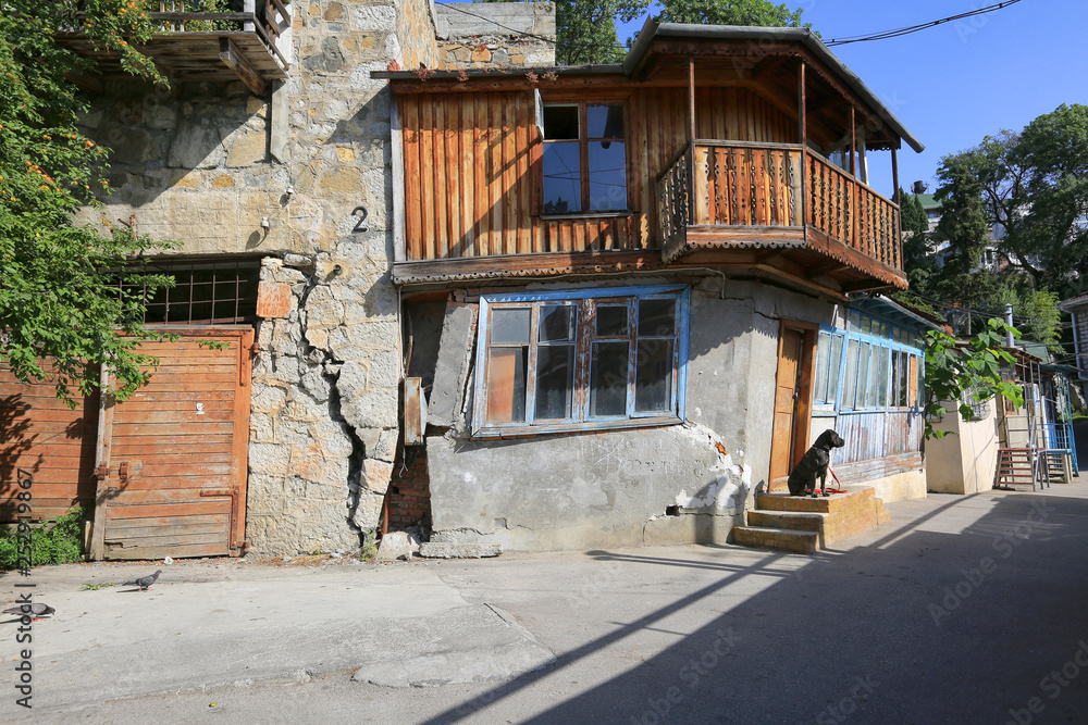 Old house on the street in Gurzuf in Crimea