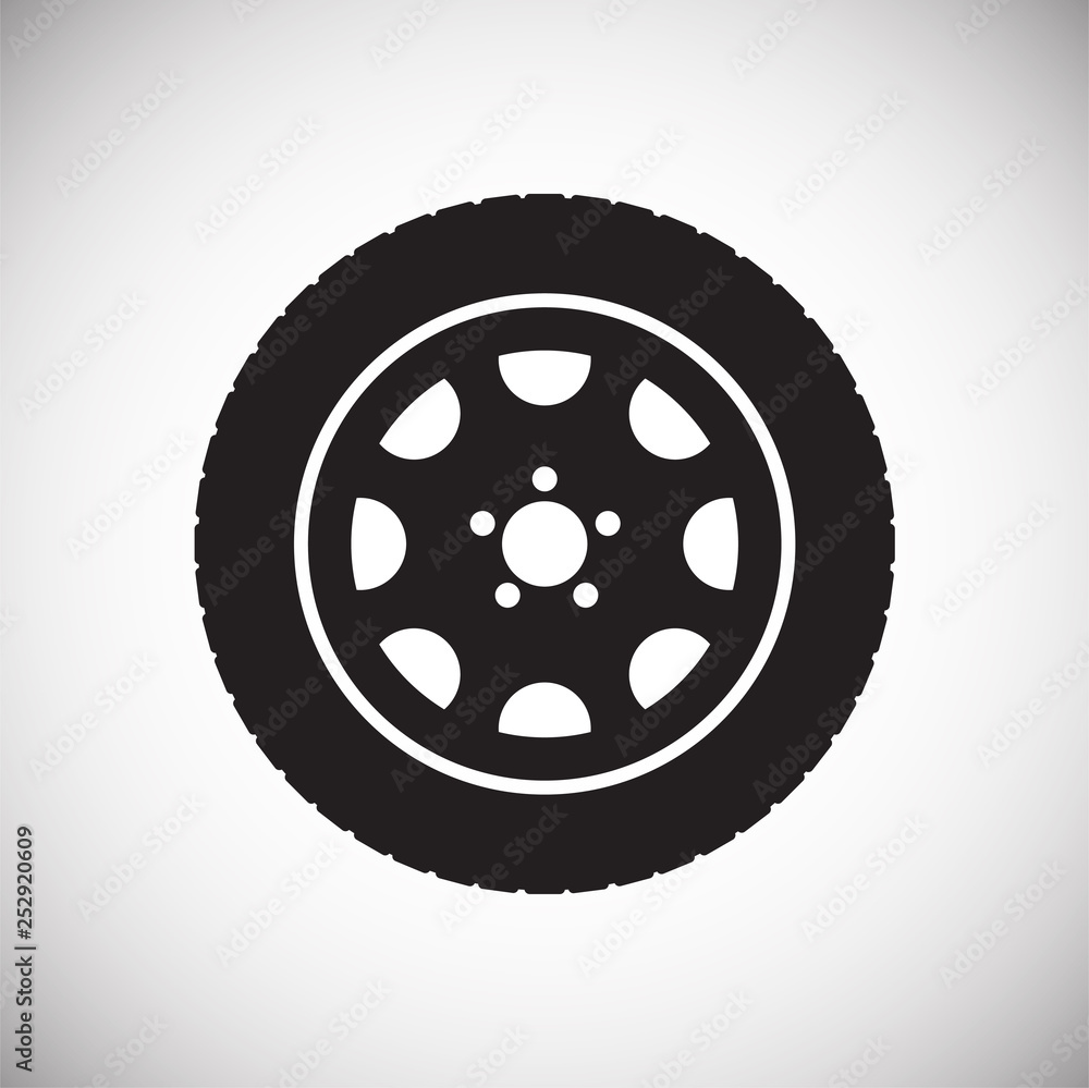 Car wheel icon on background for graphic and web design. Simple vector sign. Internet concept symbol for website button or mobile app. Car wheel icon on background for graphic and web design. Simple vector sign. Internet concept symbol for website button or mobile app.