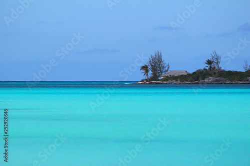 Beach of fine white sand and azure sea. Long Island  Bahamas