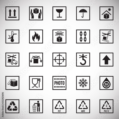 Packaging symbol icons on white background for graphic and web design. Simple vector sign. Internet concept symbol for website button or mobile app.