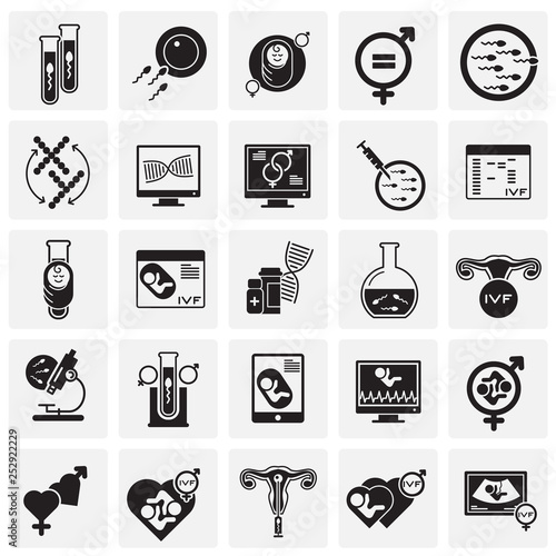 IVF icons set on squares background for graphic and web design. Simple vector sign. Internet concept symbol for website button or mobile app.