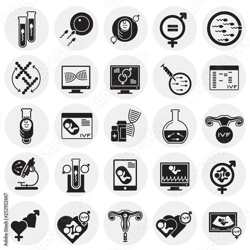 IVF icons set on circles background for graphic and web design. Simple vector sign. Internet concept symbol for website button or mobile app.