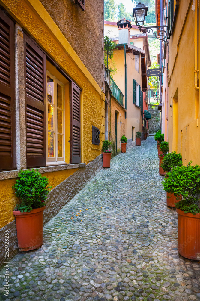 Beautiful picturesque old town street in Bellagio, Como lake, Italy