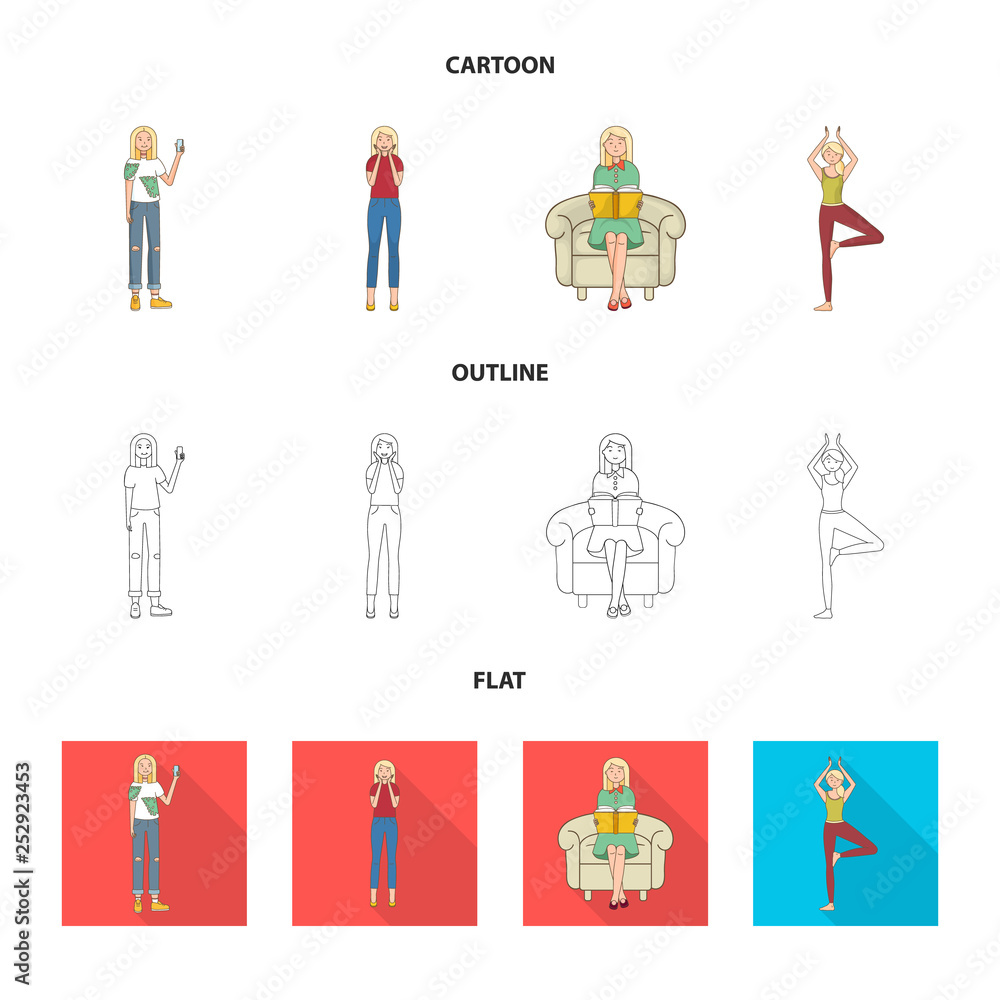 Fototapeta premium Isolated object of posture and mood symbol. Set of posture and female vector icon for stock.