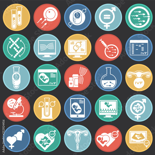 IVF icons set on color circles black background for graphic and web design. Simple vector sign. Internet concept symbol for website button or mobile app.