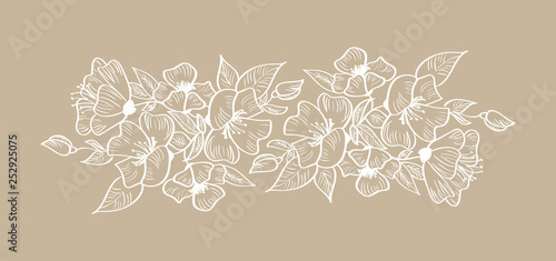 Spring vector floral frame ornament scandinavian tropical isolated illustration. White design summer flower elements on beige background for print, wedding, greeting card