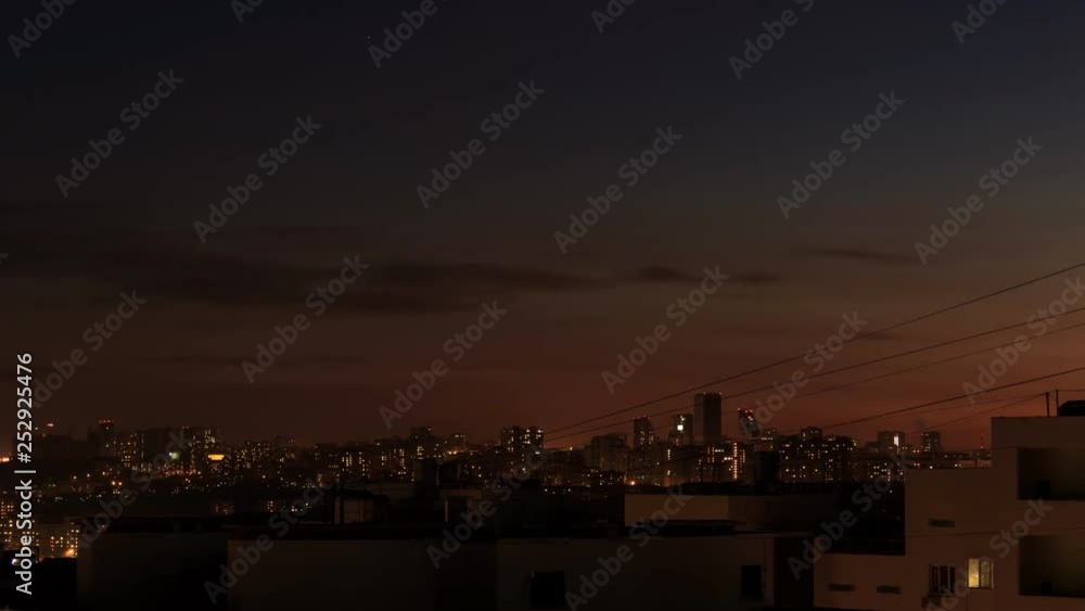 City downtown Sunset Time Lapse Day to Night 4K.City skyline timelapse in the dusk. Amazing panoramic view of modern city.Construction site with cranes on new residential areas. City downtown Sunset Time Lapse Day to Night 4K.City skyline timelapse in the dusk. Amazing panoramic view of modern city.Construction site with cranes on new residential areas.
