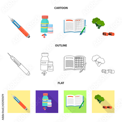 Vector illustration of diet and treatment  sign. Collection of diet and medicine vector icon for stock.